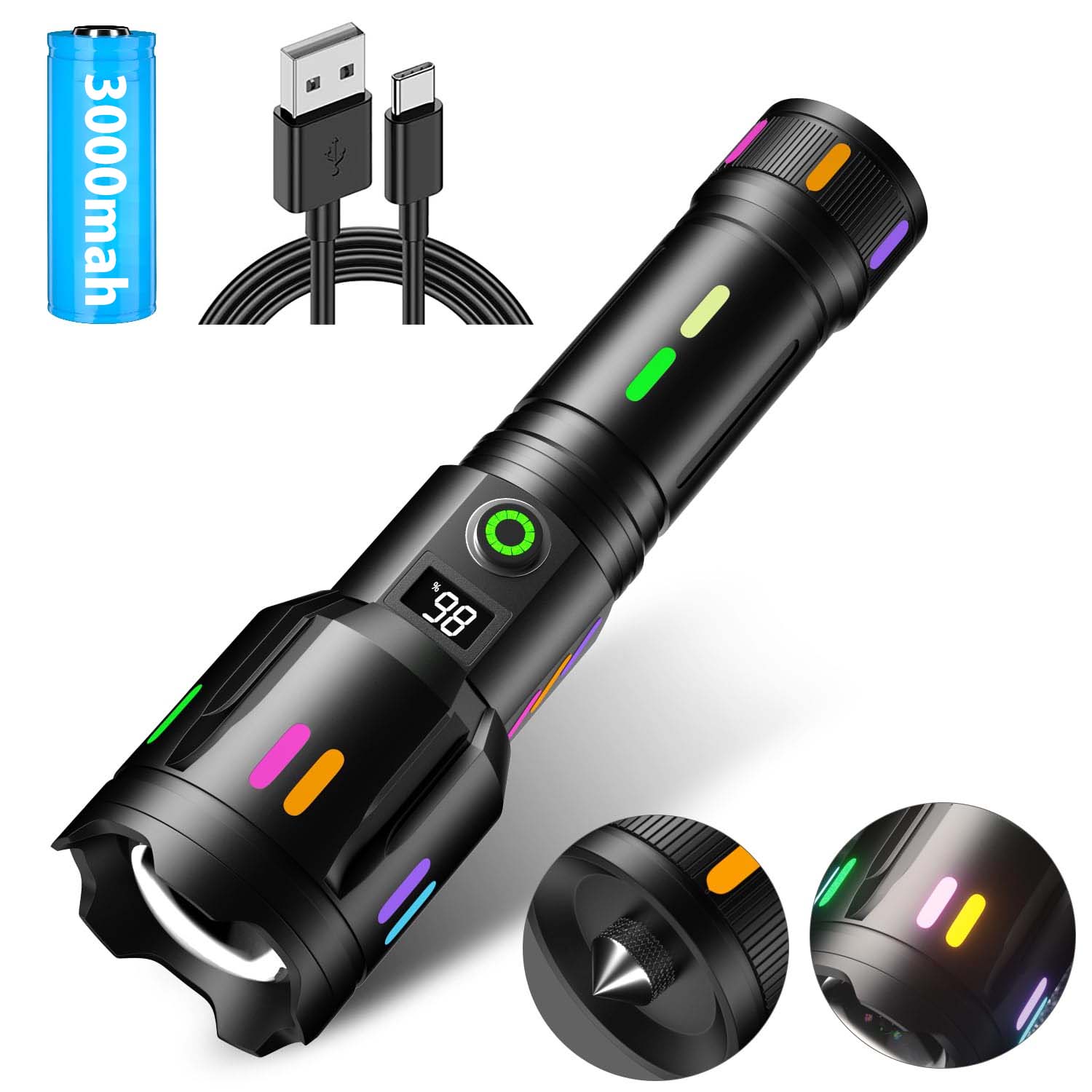 独特な夜光懐中電灯 led 強力 軍用 最強 1000ルーメン 超高輝度 懐中電灯 明るい ハンディライト USB充..