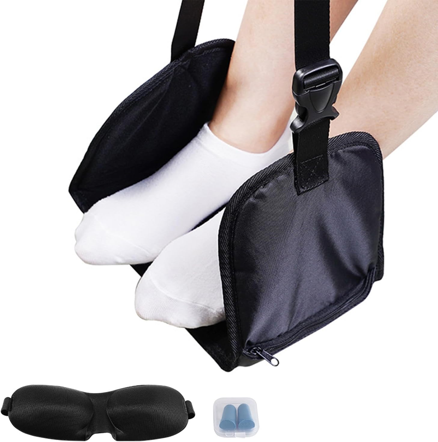 飛行機フットレスト (厚みのあるメモリーコットン) - ポータブルトラベルフットハンモック 飛行機またはオフィスのフットレスト 飛行機旅行アクセサリー 飛行機フットレスト 長時間のフライトでリラックスして快適に