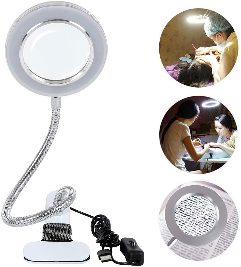 拡大鏡 ルーペ ledライト付き クリップライト led デスクライト 8倍の倍率拡大鏡を搭載 USB式 10w LEDライト 360度回転 省エネ 明るい 目に優しい 卓上ライトのサムネイル