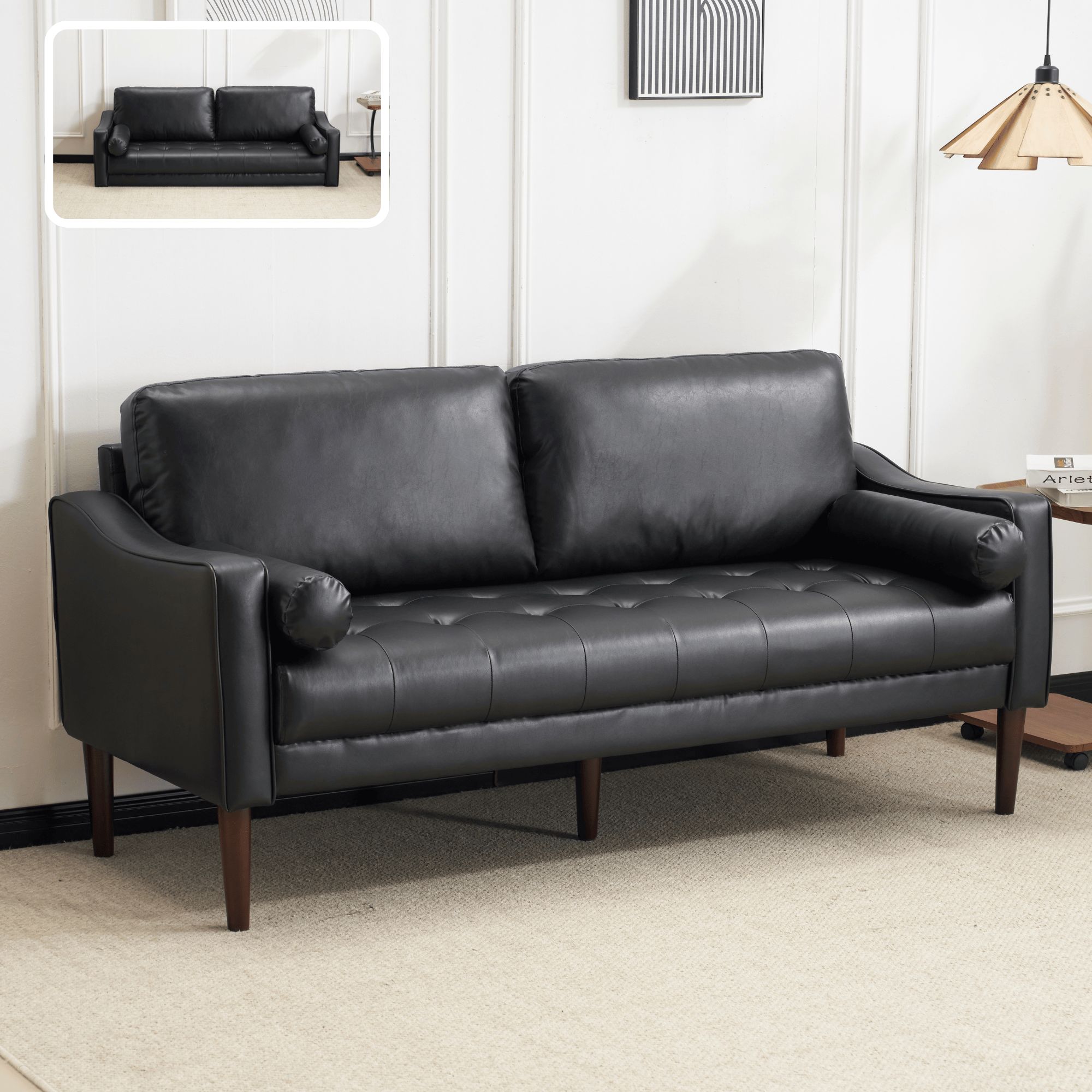 ソファー 3人掛け カウチソファ リビングソファ 肘掛け付き 枕付き おしゃれ PUレザータイプ お掃除ロ..