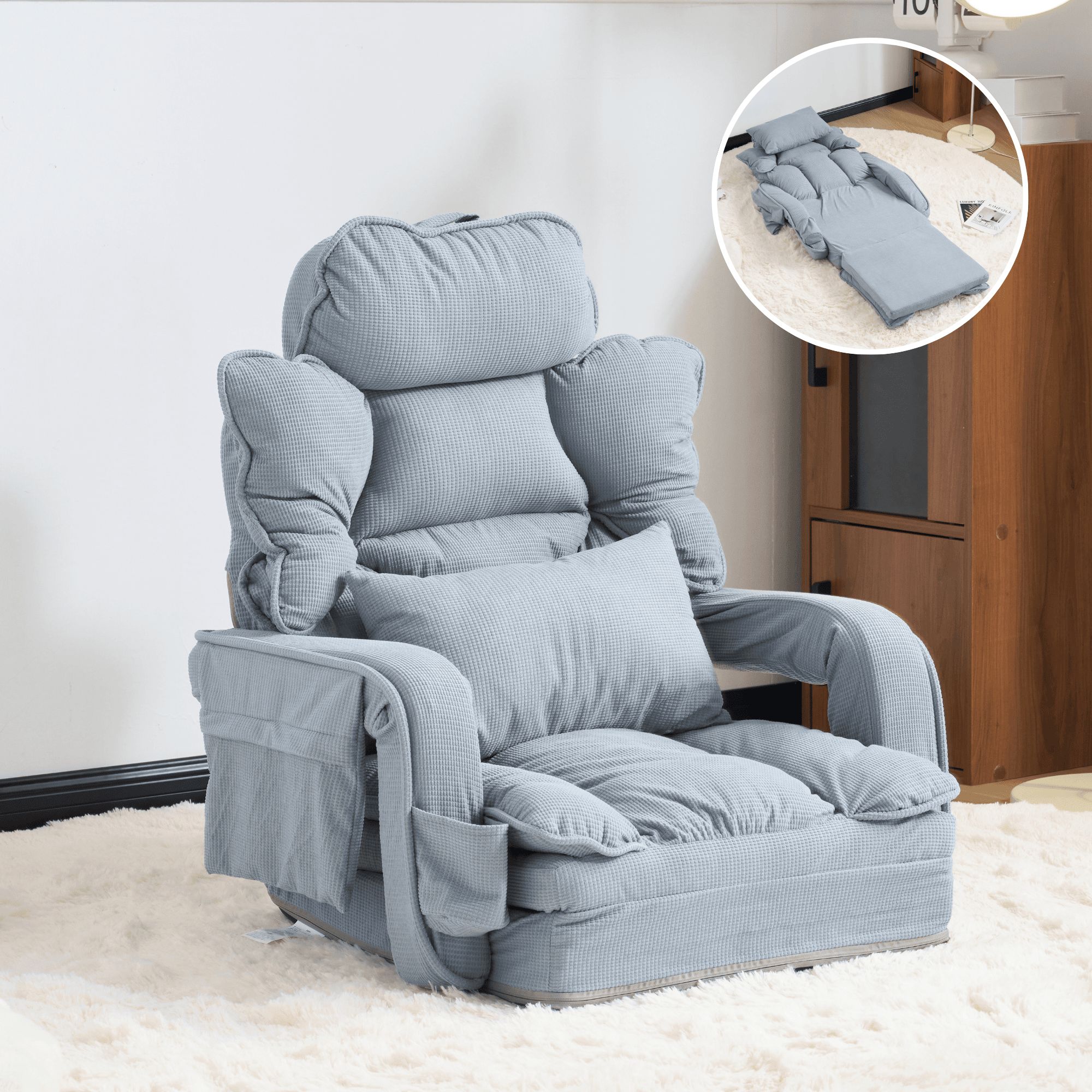 座椅子 ソファー ソファーベッド 可愛らしいデザイン 90°~180°角度調節 42段調整可能 2WAY 1人掛け　シ..