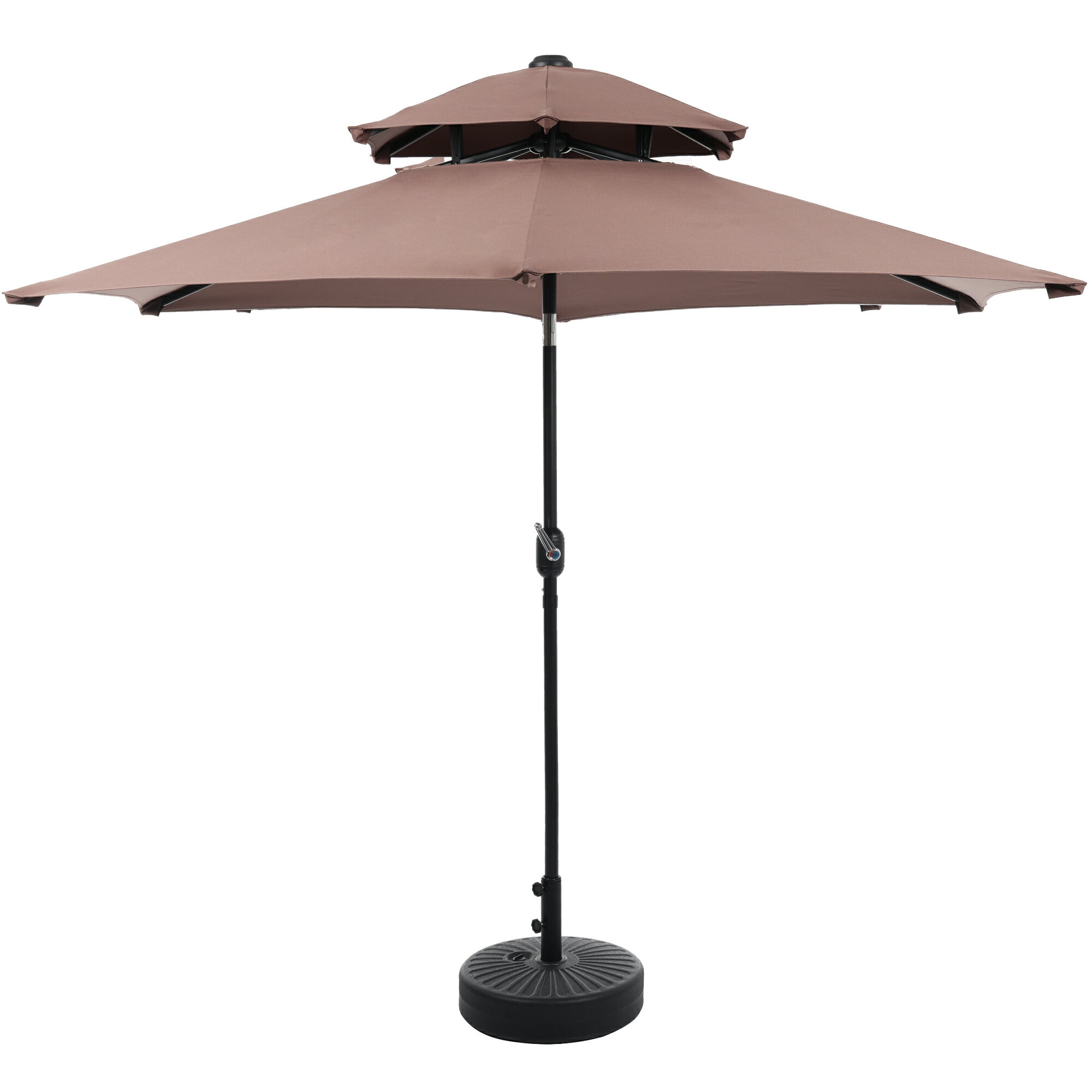 【ブラウン・シンプルデザイン・直径270cm・ベース付き 】パラソル+ベースセット 30+UPF紫外線対策 角..
