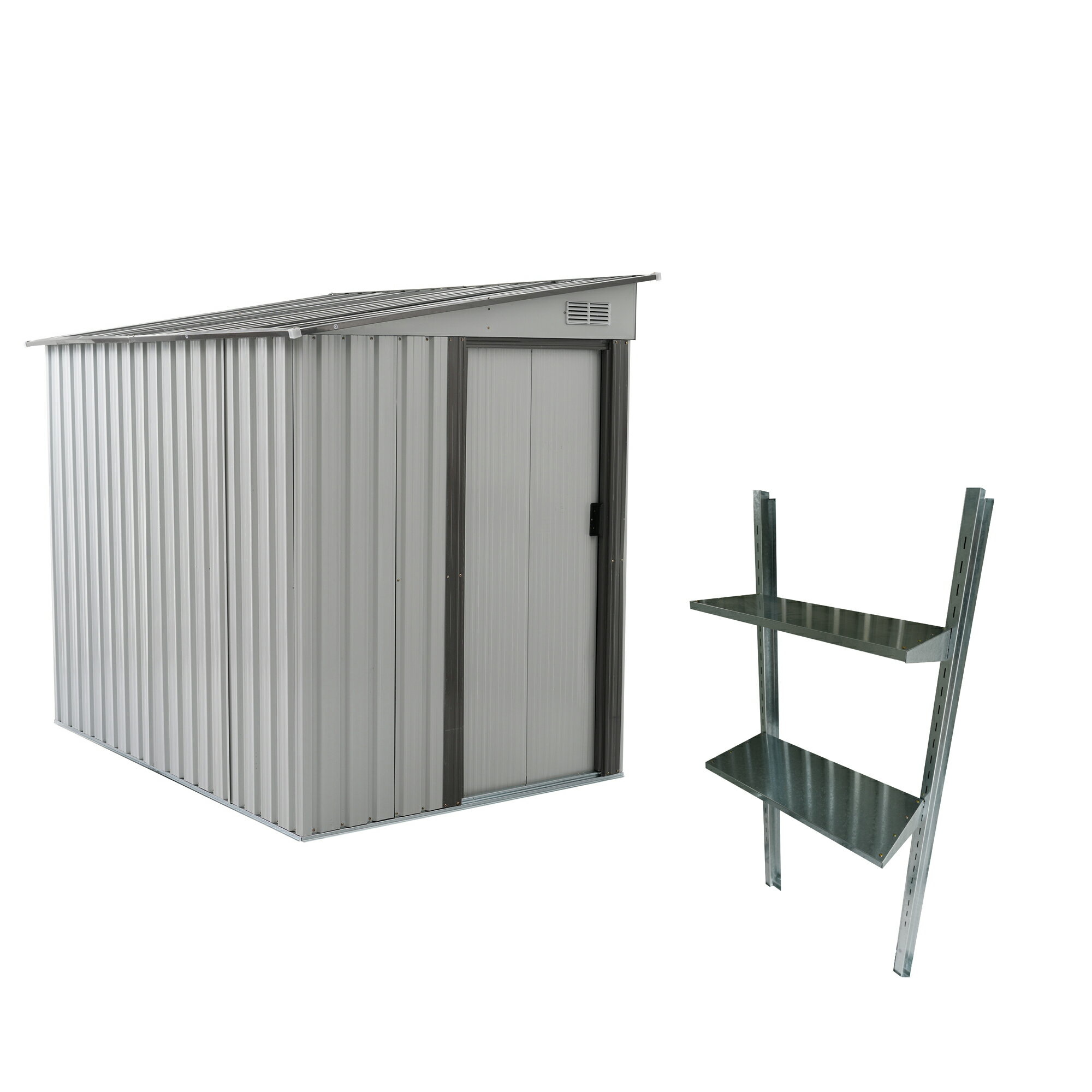 【可動棚付き】物置 屋外 スチール 倉庫 戸外収納庫 幅153*奥行き206*高181 可動棚付き 物置き おしゃれ 大型 収納庫 屋外物置 防さび ベランダ 防水 ドア 引戸 スチール物置 屋外収納 ロック付き ガーデニング 庭【ホワイトグレー】