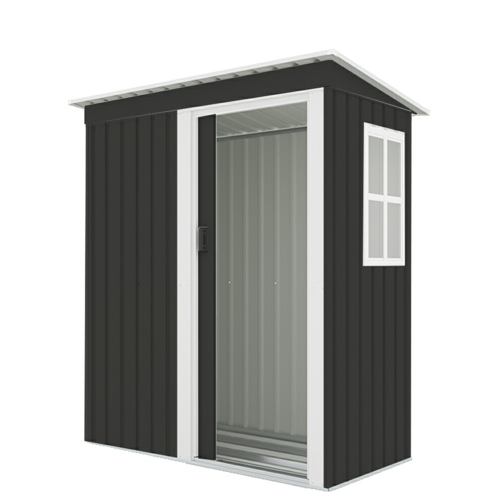 【 ブラック　棚なし】物置 屋外 大型 倉庫 大型物置 戸外収納庫 物置 防水/耐侯 収納可能 ガーデン/庭/田畑/農場 頑丈 大容量 スチール　引き戸　補強フレーム付き　窓付き　床なし