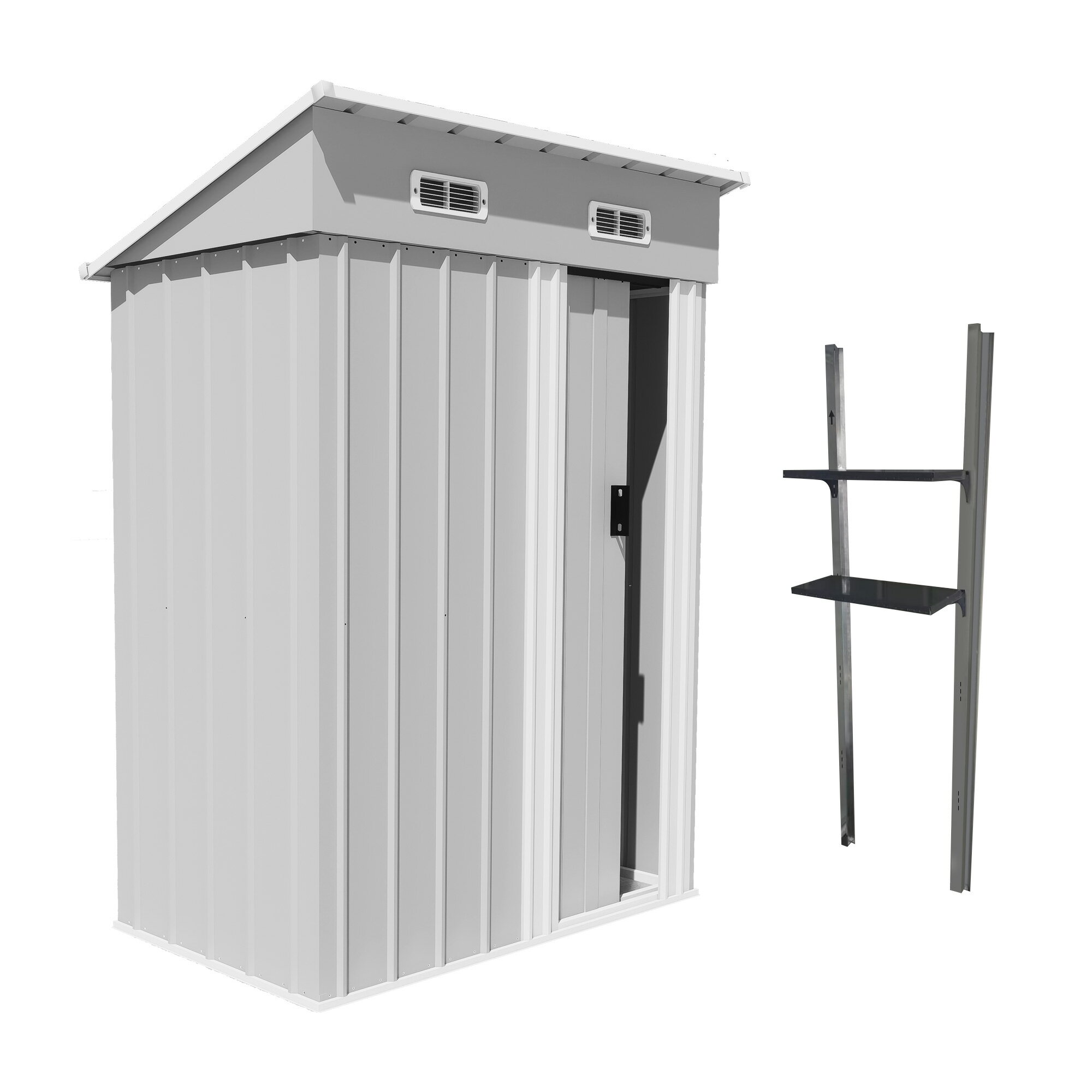 【可動棚付き】物置 屋外 スチール 倉庫 床材補強フレーム付き 戸外収納庫 幅148*奥行き82.5*高193 物..