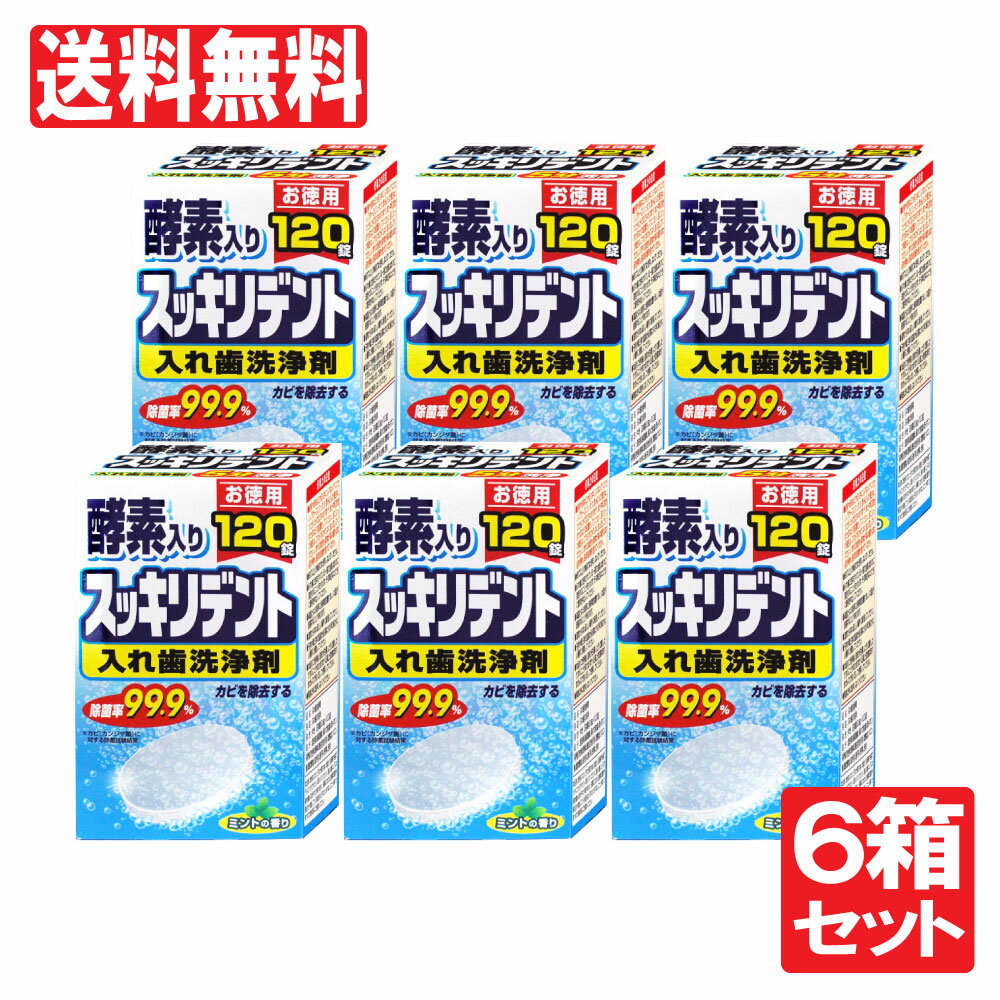 【P最大7倍★6/1限定】 スッキリデント 入れ歯洗浄剤 120錠 6箱セット 総入れ歯用・酵素入り 日本製 ミントの香り ライオンケミカル お徳パック