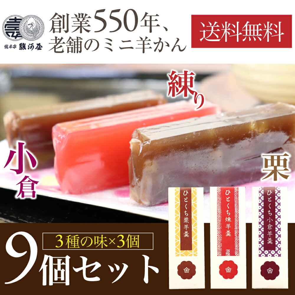 【P最大9倍★お買い物マラソン】羊羹 ギフト ようかん ひとくち羊羹 45g×9個セット(練×3個・栗×3個・小倉×3個） 一口羊羹 詰め合わせ ミニようかん こしあん 送料無料 お歳暮 スイーツ ギフト かわいい