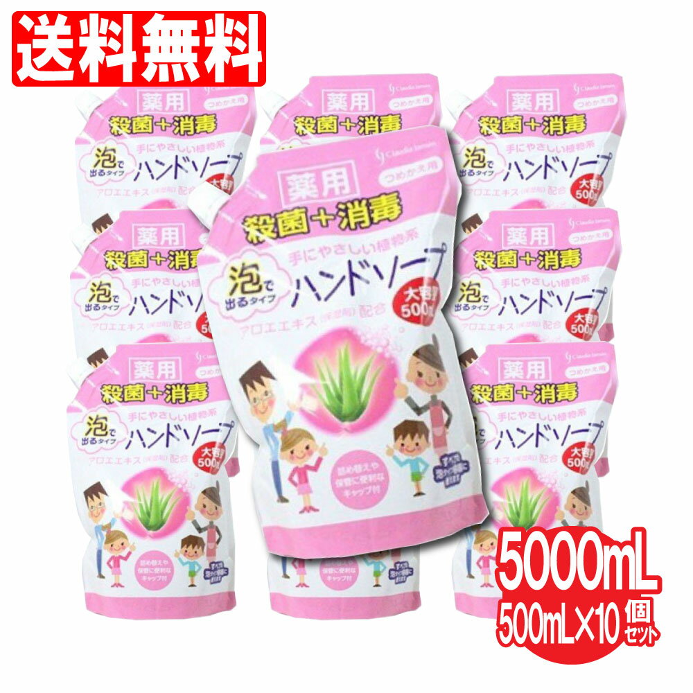 【P最大9倍★お買い物マラソン】ハンドソープ 泡 薬用ハンドソープ詰め替え用 泡タイプ 10個セット 大容量 5000mL（500mL×10個）洗浄 殺菌 消毒 保湿 アロエエキス 日本製 送料無料 泡ハンドソープ 業務用