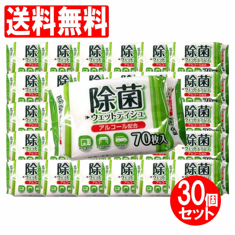 【1/20限定!エントリーでポイント14倍】ウェットティッシュ 除菌 70枚 ×30個（計2100枚セット）アルコール配合 業務用にも ふんわりやわらかシート ウェットシート 業務用 まとめ買い 送料無料