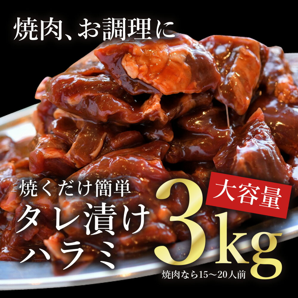 牛肉 肉 焼肉 タレ漬け ハラミ 3000g 3kg バーベキュー BBQ 肉 大容量 メガ盛り 送料無料 お取り寄せグルメ 贈り物 …