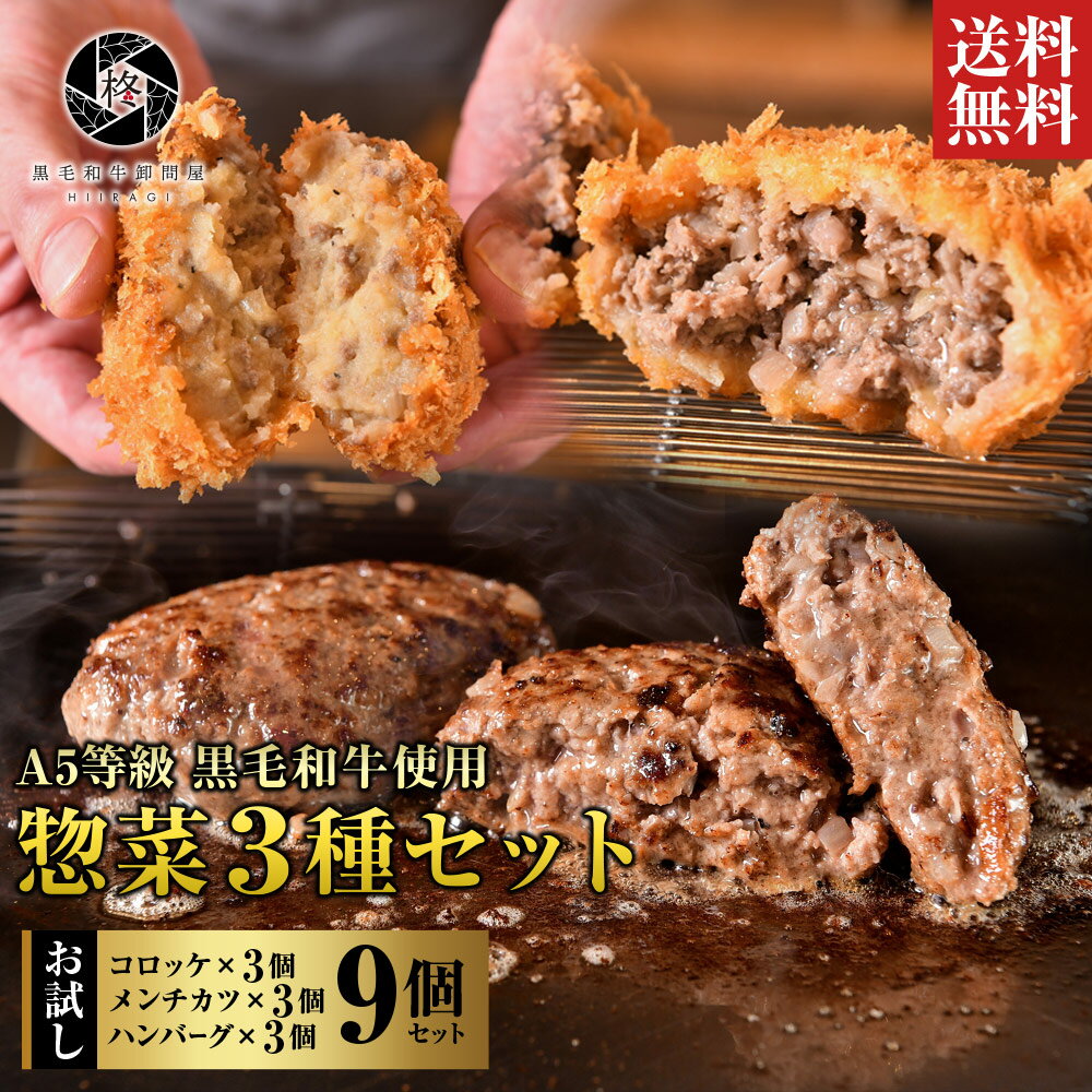 【人気上昇中】 牛肉 肉 黒毛和牛 惣菜 詰め合わせ 贅沢 ハンバーグ 3個 メンチカツ3個 コロッケ3個 セット 高級 お肉 A5等級 福袋 惣菜 送料無料 お取り寄せグルメ 贈り物 通販 冷凍食品 美味…