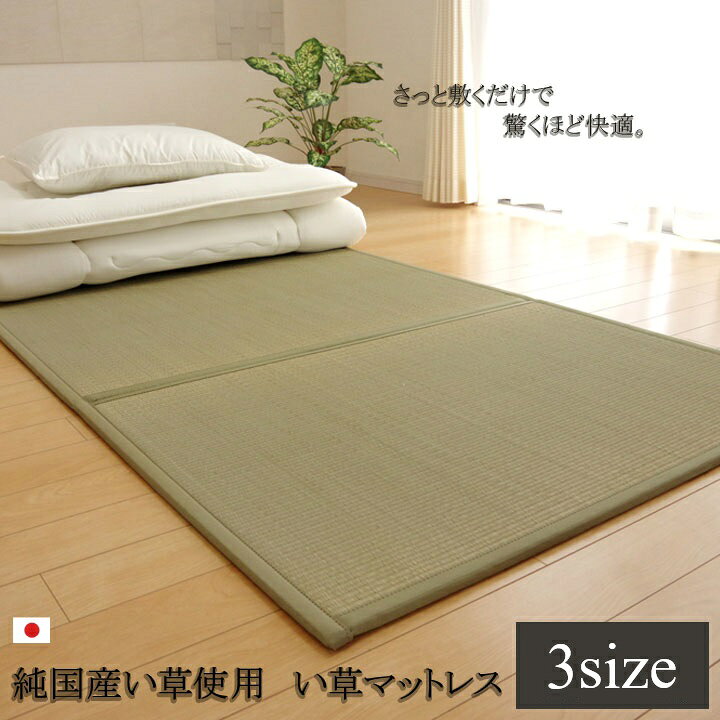商品詳細/FONT> サイズ 約100×210cm/約120×210cm/約140×210cm　 カラー - 組成 表地=い草　 裏地=ポリエステル100％（不織布）10mm 原産国 日本製 ■マットレスとして使用できるユニット畳です。 ■...