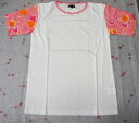 日本製 ピンクの衿と袖 和柄Tシャツ Tシャツ 袖や衿の柄の配置にばらつきあり フリーサイズ【Fサイズ】 メーカー、店頭見切り品 少々難有り 1枚までレターパッ...