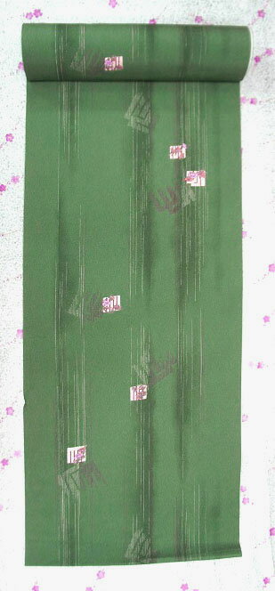 反物 小紋 着物 ポリエステル 生地 着物反物 ポリエステル小紋 きもの 緑系　グリーン　きもの反物 化繊 洗える　プレタ　袴の着物　 踊りの着物　民謡　演歌　文化祭　巾：約37.7cm　店頭展示品