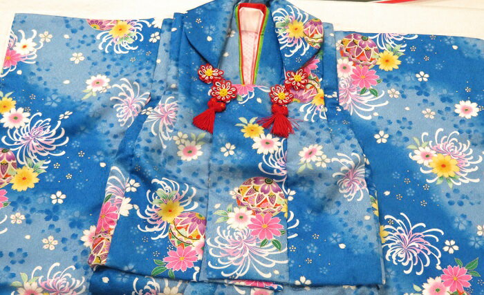 753 三歳 女の子 3歳 着物 きもの 三才 七五三着物 青系 ブルー ひな祭り 正月 753 箱無し 雛祭り 被布 セット 巾着 髪飾り 巾着袋 メーカー見...