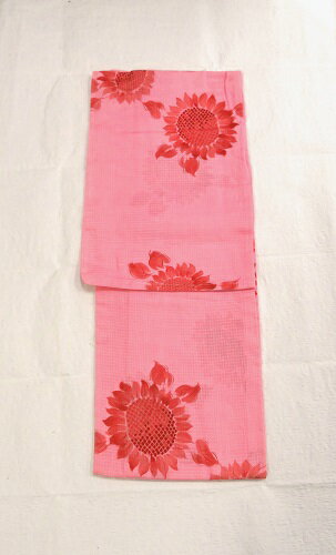 浴衣 ゆかた Fサイズ 仕立て上り浴衣 レトロ調 濃い目のピンク系 ヒマワリ 向日葵 花柄 裄：約62.5cm ..