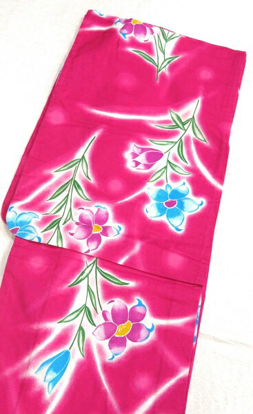 浴衣　Sサイズ ゆかた レトロな柄 花柄 仕立て上り 赤みの強い赤紫系　夏祭り　文化祭 中学生　高校生 綿　浴衣　店頭見切り品につきキズ等難ありご容赦ください　着物丈：約153cm　裄：約64cm　※柄の配置は当店のおまかせになります