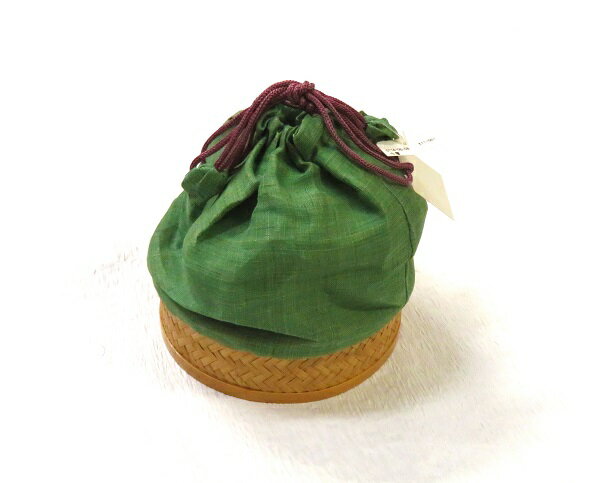 巾着 巾着袋 かご巾着 浴衣用 女性用 レトロ調 女物 緑系 かご 和装小物 おしゃれ　お遊び　おしゃれ用 お祭り お遊び 散策　※店頭見切り品の為、返品交換不可　※柄の配置の違いや染ムラ、色の違い等あり当店のおまかせになります。