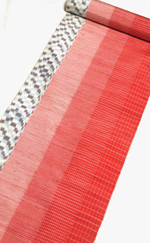 反物 紬 着物 正絹 生地 つむぎ 正絹紬 シルク きもの 雪陵紬 民芸紬 紬着尺 レトロ調の柄 赤系 日本製..