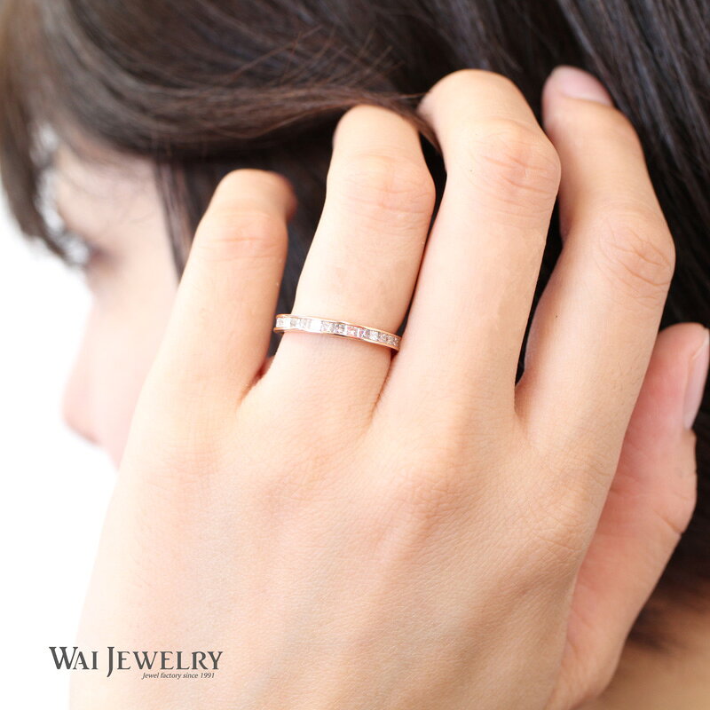 稀少 プリンセスカットダイヤ エタニティ ピンクゴールド シンプル デザイン 婚約...