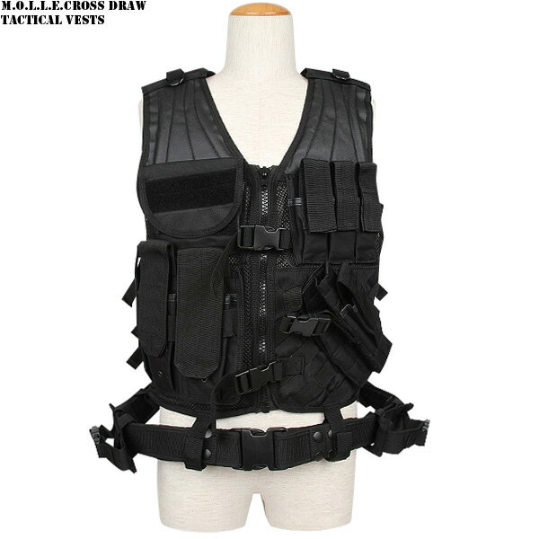 クーポンで最大15%OFF★アメリカ軍 新品 M.O.L.L.E. CROSS DRAW TACTICAL VESTS ブラック 【ミリタリーベスト】【MV-1】【レプリカ】/ ..