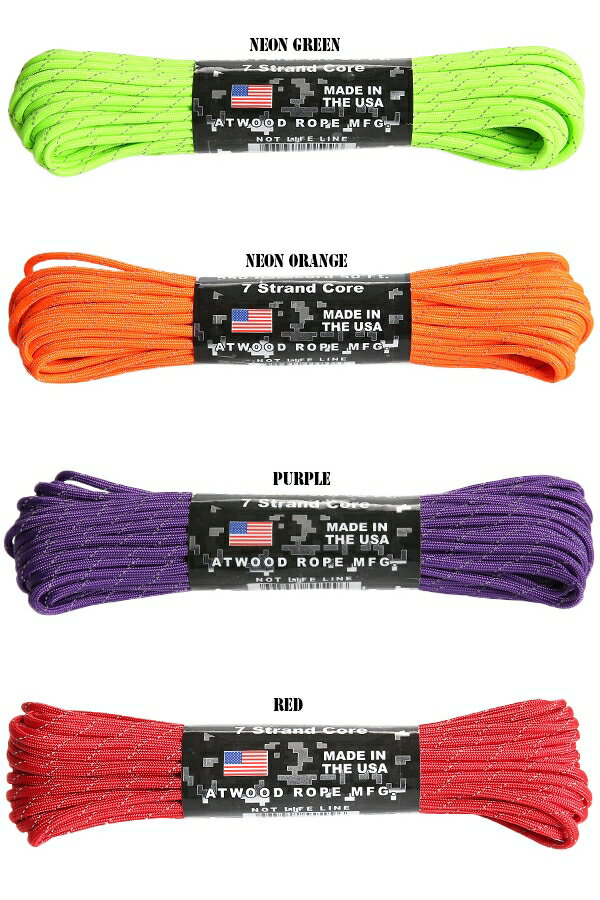 【大特価】ATWOOD ROPE MFG. アトウッド・ロープ 7Strand 550 パラコード 50フィート REFLECTIVE パラシュートコード アウトドア ミリタリー 装備 ロープテント タープ 防災グッズ 【クーポン対象外】【Px】【T】通販格安セール情報　楽天　通販