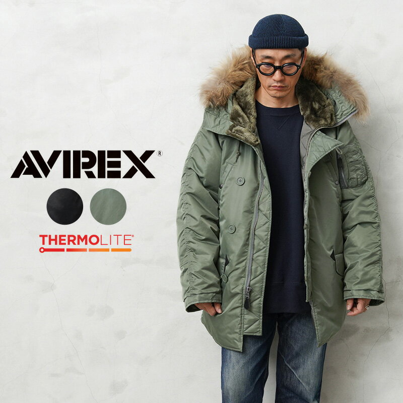 AVIREX アビレックス 7833952023 THERMOLITE N-3B フライトジャケット COMMERCIAL MODEL リアルファー【クーポン対象外】【T】｜メンズ アウター ミリタリー 大きサイズ 中綿 コート カジュアル カーキ ナイロン ブランド おしゃれ