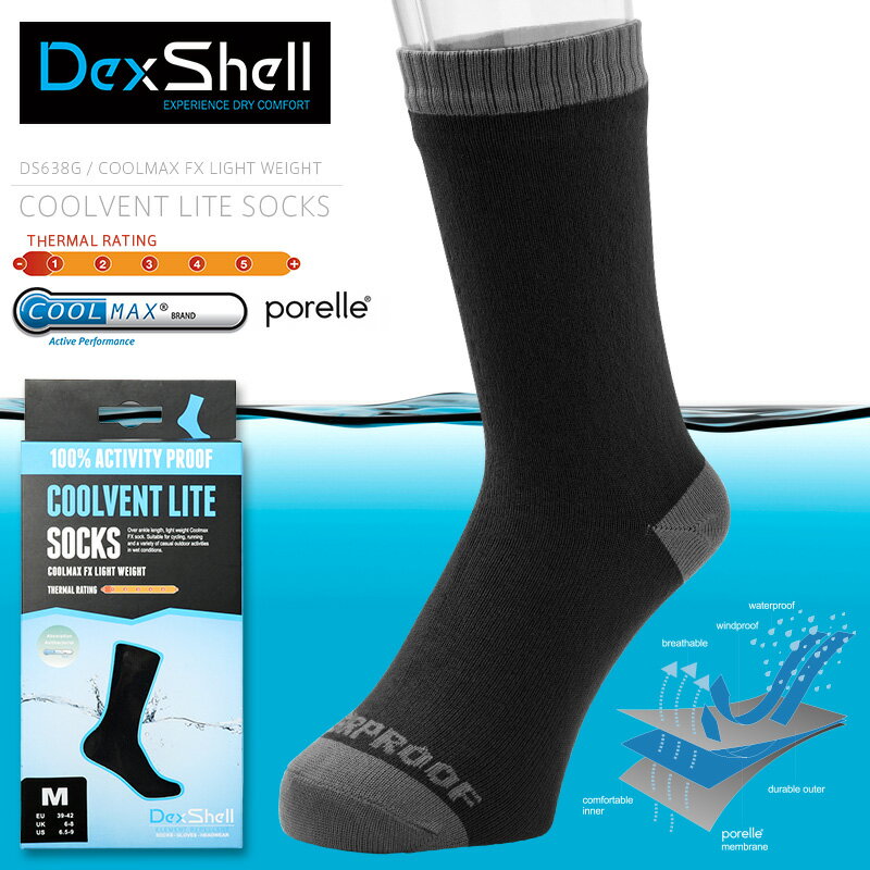 【最短即日発送】★DexShell デックスシェル DS638G ウォータープルーフ・ブリーザブル COOLVENT LITE ミッドカーフソックス（COOLMAX FX）【T】【クーポン対象外】