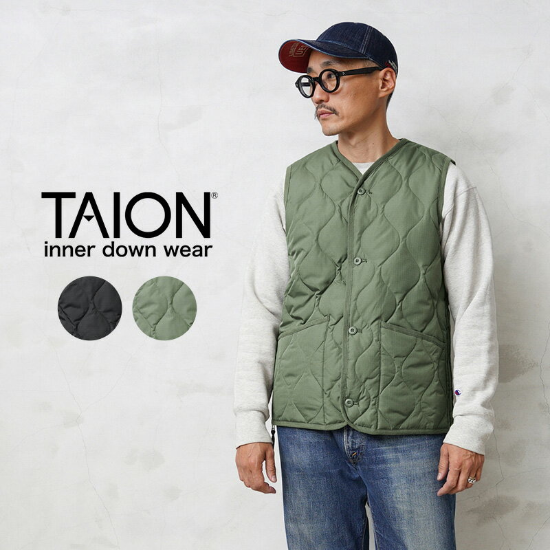 クーポンで最大18%OFF★【あす楽】TAION タイオン TAION-001BML-1 MILITARY LINE Vネックボタン ダウンベスト【Sx】【T】｜ミリタリー インナーダウン キルティングライナー ベスト メンズ 防寒 保温 暖かい 撥水 大きいサイズ おしゃれ