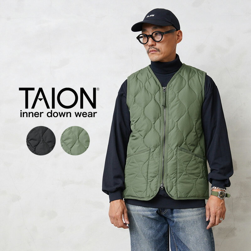 クーポンで15%OFF★TAION タイオン TAION-001ZML-1 MILITARY LINE Vネックジップ ダウンベスト【A5】【S..