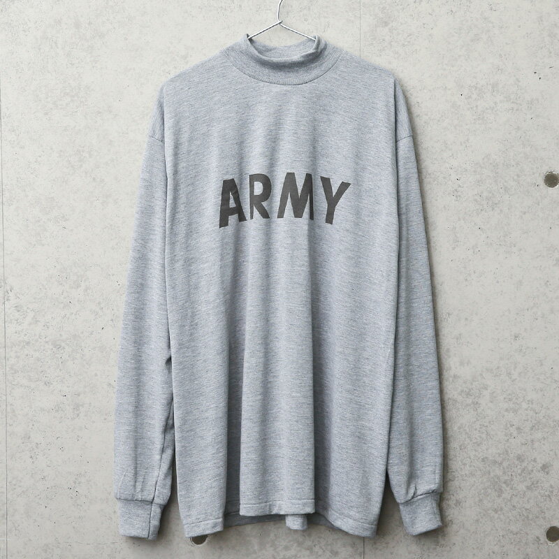 実物 新品 デッドストック 米軍 PFU ARMY ロングスリーブTシャツ【クーポン対象外】【I】｜ミリタリーシャツ モックネック メンズ トップス ロゴ リフレクター 軍放出品 軍モノ 大きいサイズ グレー