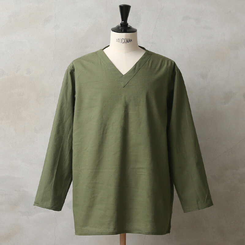 実物 新品 デッドストック ロシア軍 80s Vネック スリーピングシャツ OLIVE【クーポン対象外】【I】|ミリタリーシャツ パジャマシャツ グランパシャツ...