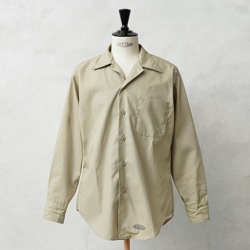 実物 新品 デッドストック 米軍 INSTITUTIONAL（インスティテューショナル）L/S カーキ ワークシャツ【クーポン対象外】【I】｜メンズ 長袖シャツ 開襟シャツ 大きいサイズ ベージュ 薄手 無地 古着 ファッション おしゃれ