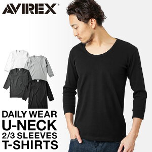 【ポイント10倍】AVIREX アビレックス 8分袖 Uネック Tシャツ デイリーウエア 6143509 無地 白 Uネック インナー トップス WIP メンズ ミリタリー アウトドア【クーポン対象外】