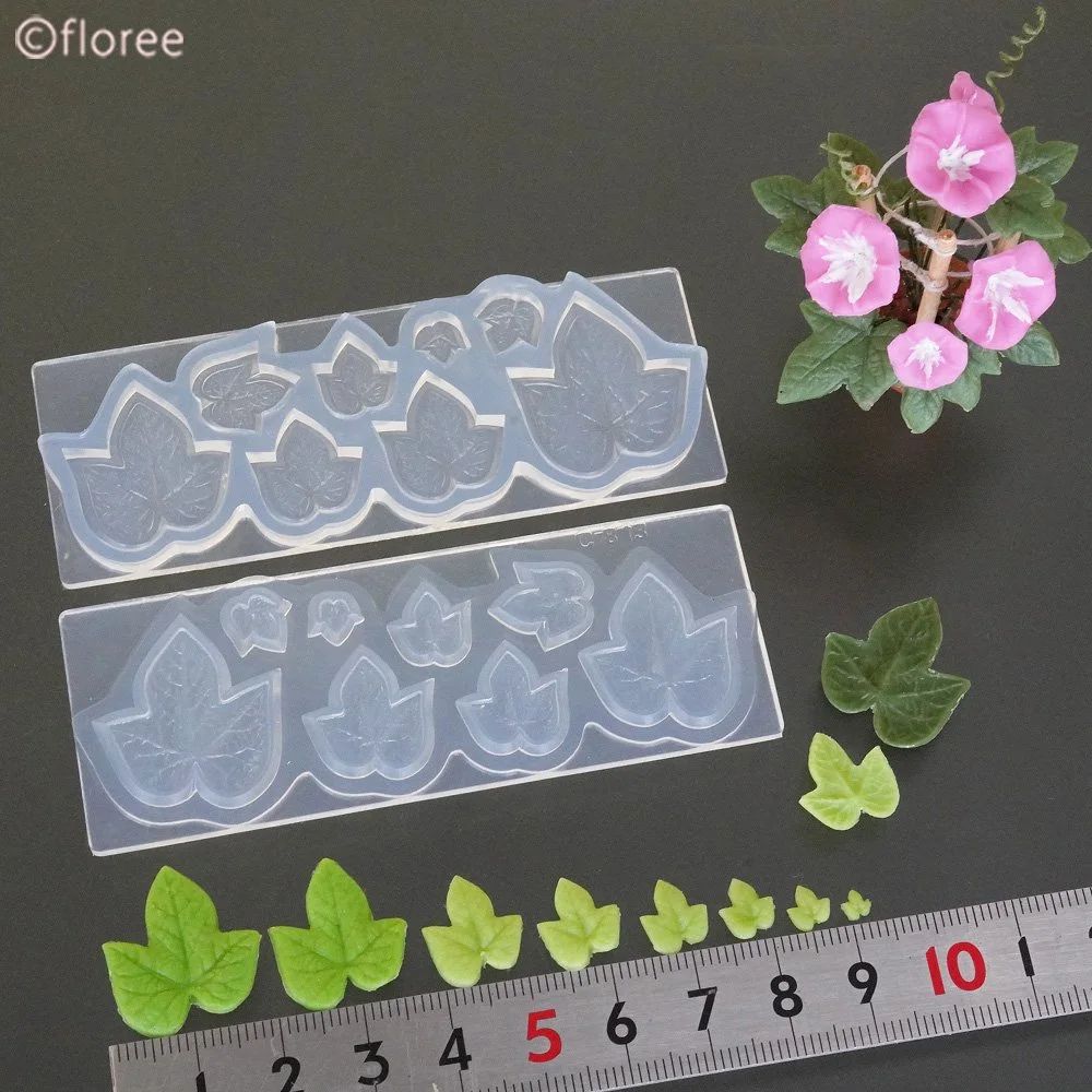シリコンモールド　C-843 ミニ葉型　朝顔（両面）／シリコン型／UVレジン／レジン／ねんど