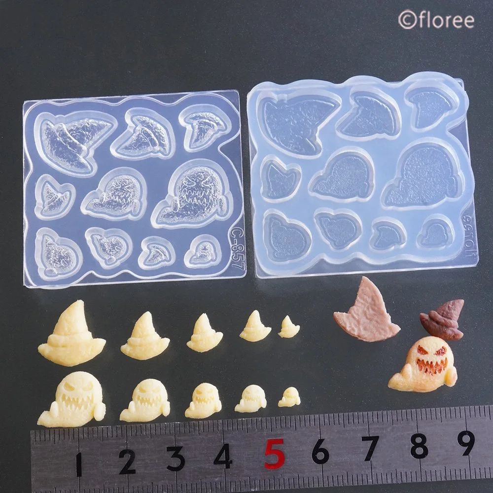 【ハロウィン】シリコンモールド／UVレジン／ねんど／C-857ゴースト＆ハット厚焼きクッキー両面型