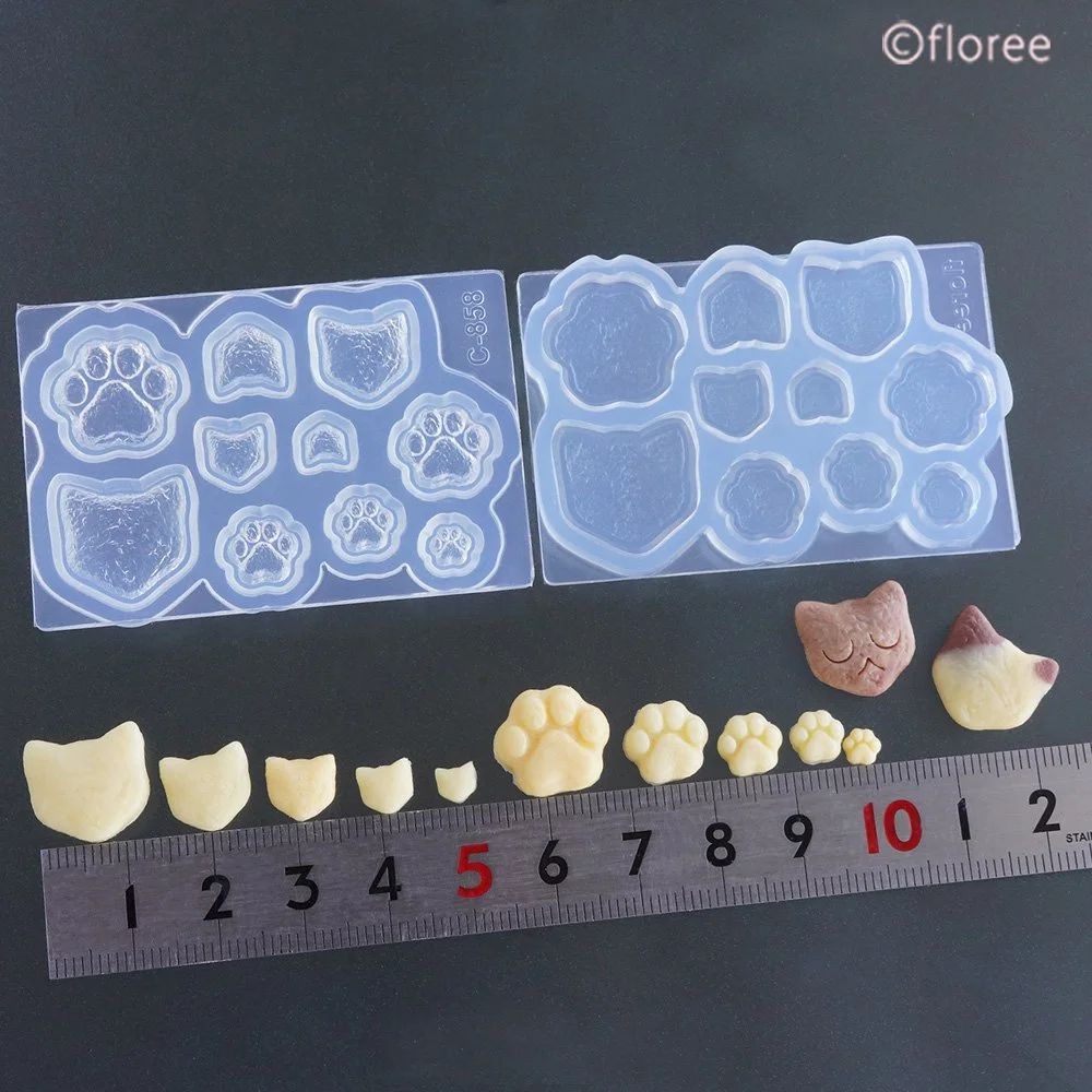 【ハロウィン】シリコンモールド／UVレジン／ねんど／C-858ニャンコ＆肉球厚焼きクッキー両面型