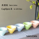 美濃焼 SAKUZAN 作山窯 ギフトボックス入 Sara Lotus　5 カップ セット B　(ライトグリーン ライトブルー ターコイズブルー ピンク イエロー)結婚祝 湯呑　カップ 器 茶碗 ギフト 日本製 食器 皿 和食器 磁器 父の日 母の日お祝い 内祝 誕生日祝 出産祝