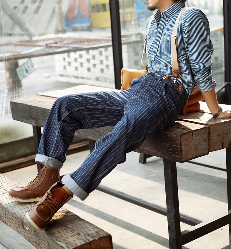 ジーンズ ストライプ柄 デニムパンツ メンズ オーバーオール つなぎ サスペンダーズボン 作業服 　メンズファッション