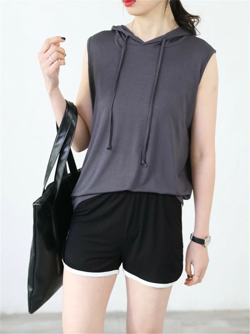 ノースリーブパーカー フード付き 夏 パーカー tシャツ フード付きtシャツ 袖なし カットソー カジュアル レディース おしゃれ プルオーバー ベスト ひんやり 薄手 インナー ノースリーブtシャツ シンプル 無地 春夏 大きサイズ レイヤード