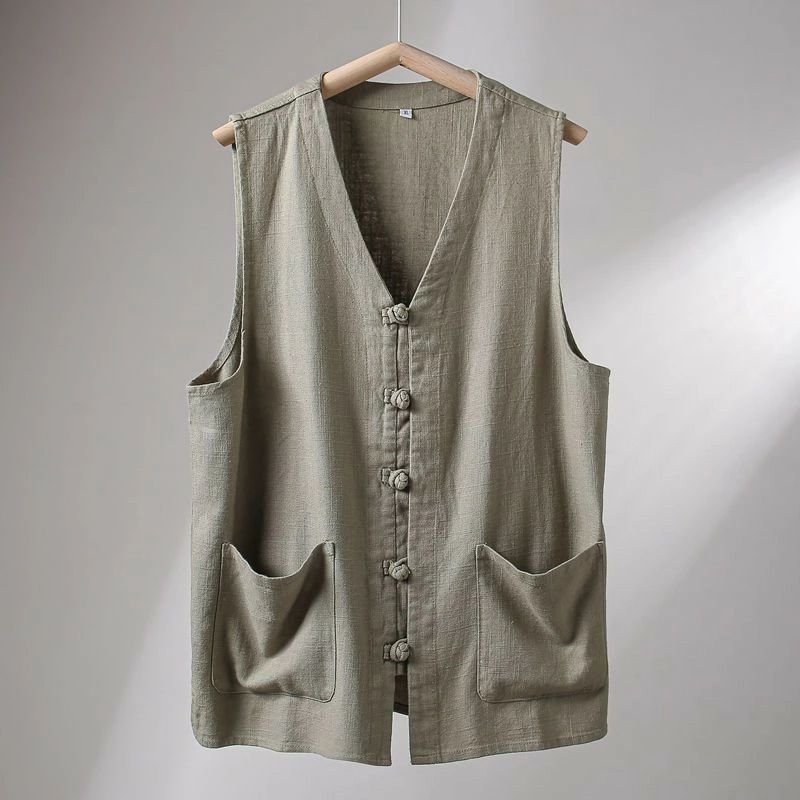 ジレ ベスト ノースリーブ メンズ 夏ベスト サマーベスト ビジネス 前開き 涼しい トップス カジュアル 中華風 チャイナ服 チャイナベスト チャイナボタン リネンtシャツ 薄手 快適 通気性 吸汗速乾 無地 涼しい 軽量 通勤