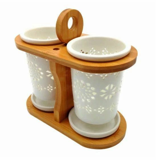 小花 福の文字 木製スタンド付き 透かし入り シンプル 2個一体型