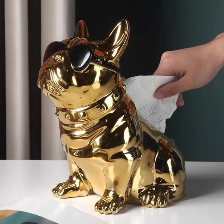 リビング 飾り物 置物 動物置物 犬 インテリア ティッシュボックス ティッシュケース 玄関 かわいい おしゃれ ギフト プレゼント 贈り物 陶器 メッキ 北欧風 雑貨 結婚祝い 引越し祝い 犬置物 ワンちゃん [2]