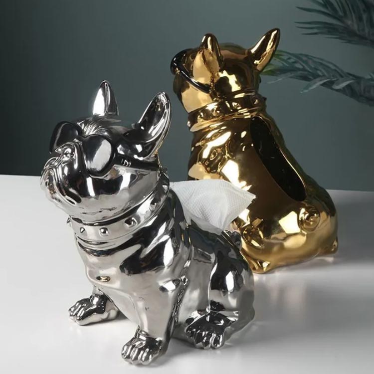 リビング 飾り物 置物 動物置物 犬 インテリア ティッシュボックス ティッシュケース 玄関 かわいい おしゃれ ギフト プレゼント 贈り物 陶器 メッキ 北欧風 雑貨 結婚祝い 引越し祝い 犬置物 ワンちゃん [3]