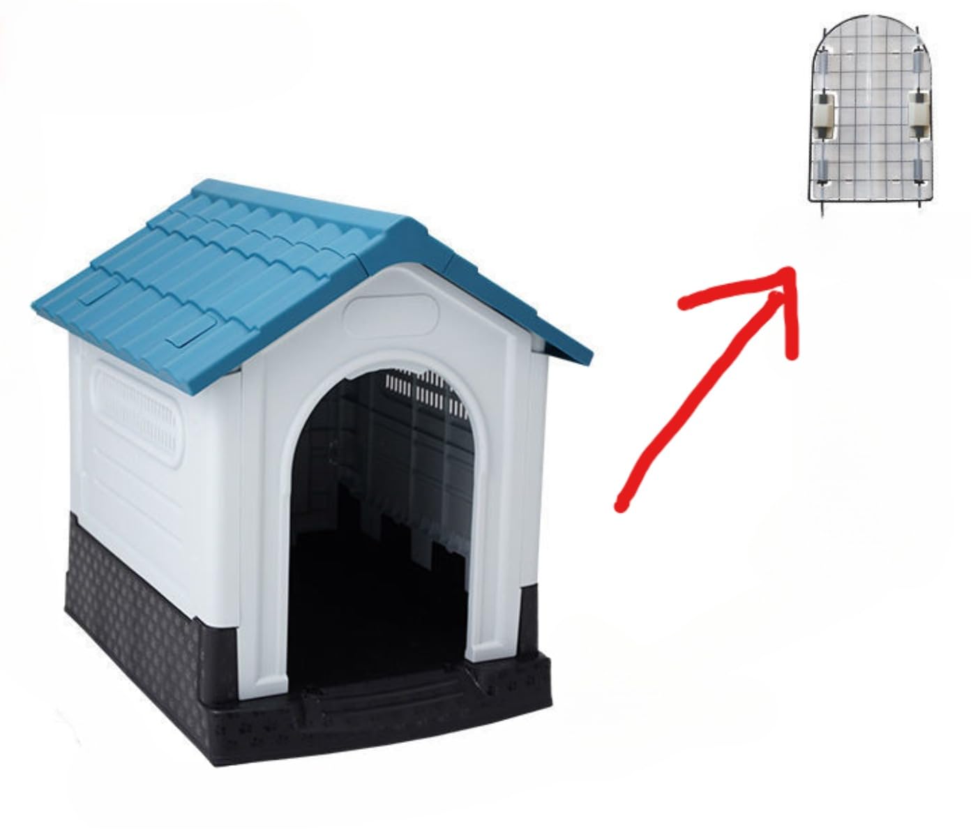 犬小屋 いぬごや 屋外 中型犬 ドッグハウス 犬舎 プラスチック製 ペットハウス シェルター 小型犬 中型犬適用 防水素材 清潔 水洗いOK 腐食に強い サビない 高床式 防風 防雨 全天候型 換気 日焼け対策 (66*57*66cm 暴風ドア)