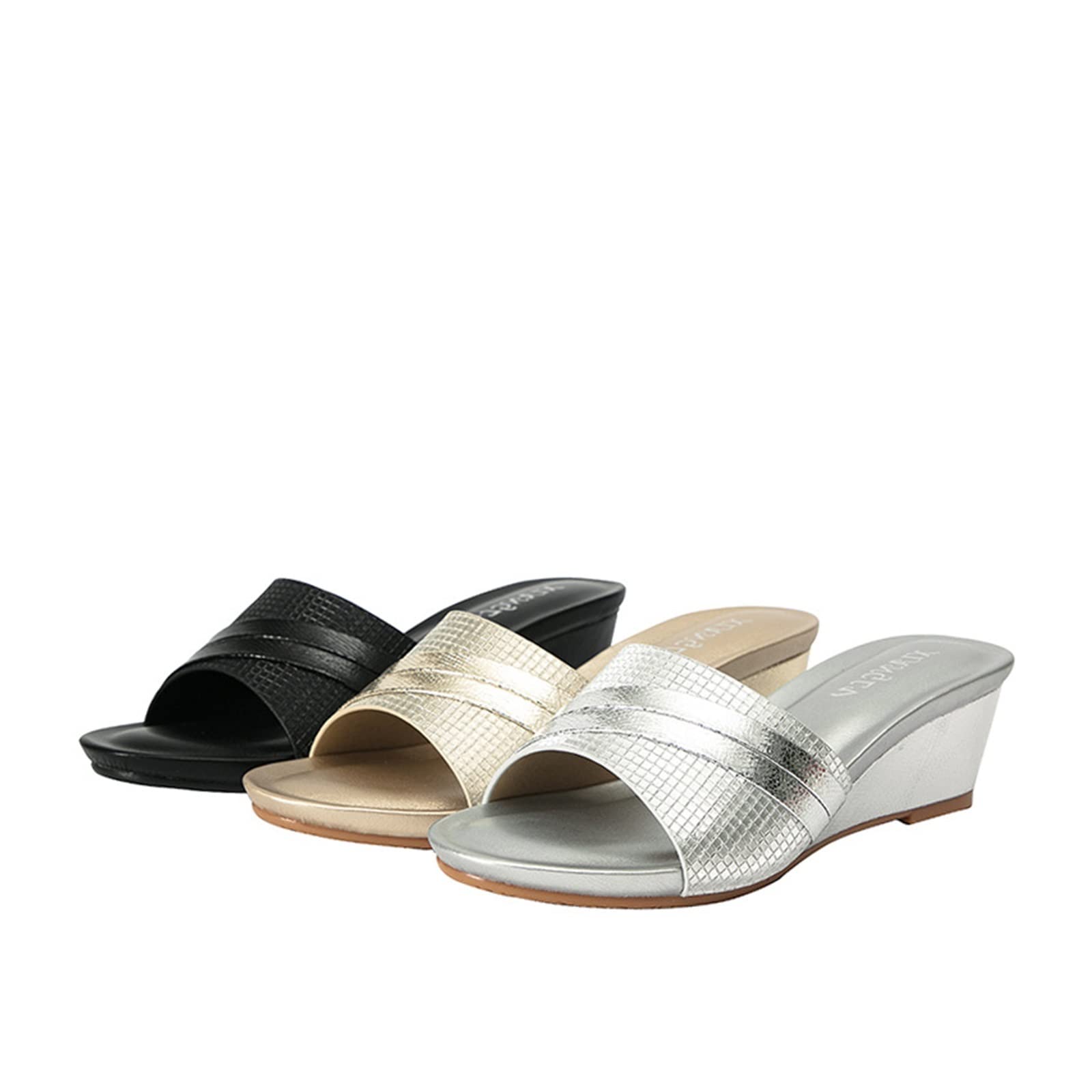 スロープヒール サンダル アウター スリッパ 夏 厚底 高め 休日 スリッパ (Color : Golden Size : 38)