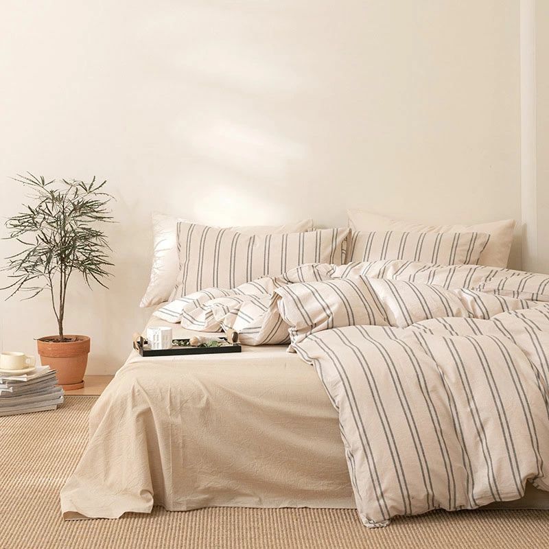 全8色 新色入荷 布団カバーセット ベージュ ストライプ コットン100% 寝具カバーセット 3点セット 4点セット シングル セミダブル ダブル ベッド用品 掛け布団カバー インテリア 寝具 寝室 フラットシーツタイプ ボックスシーツタイプ