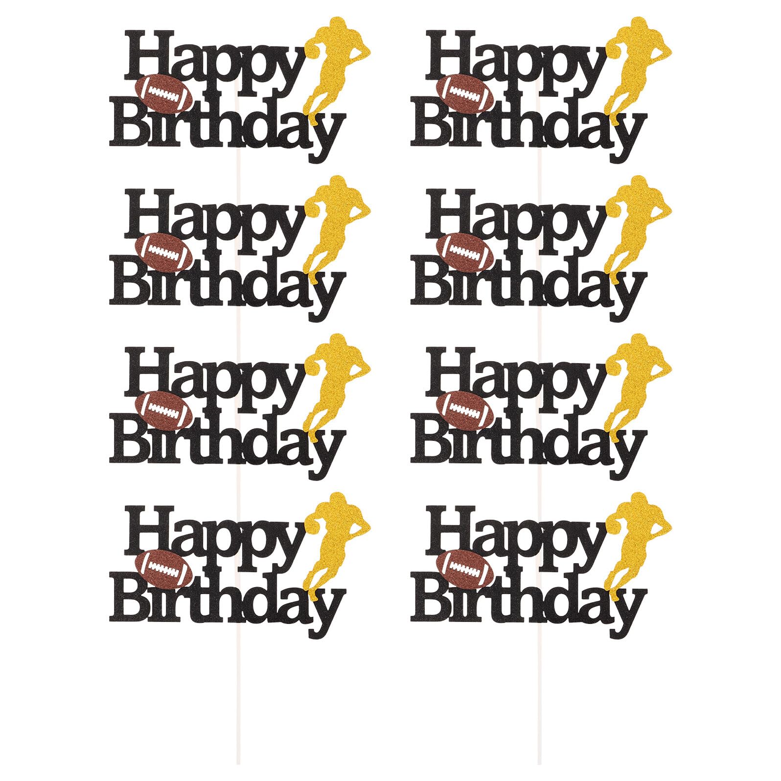 8個橄欖球テーマ誕生日ケーキトッパー 簡単装飾できるパーティーカップケーキピッ...