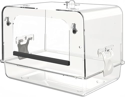 鳥用水浴び容器 バードバス ケージ 固定 鳥用品 浴槽 丈夫 水漏れを防ぐ 文鳥 インコ 水浴び 透明 プラスチック 引き出し付き 多機能 鳥 お風呂 ハウス トイレ 水入れ 餌入れ ペット用品 熱中症 暑さ対策 簡単な取り付け (ブルー)