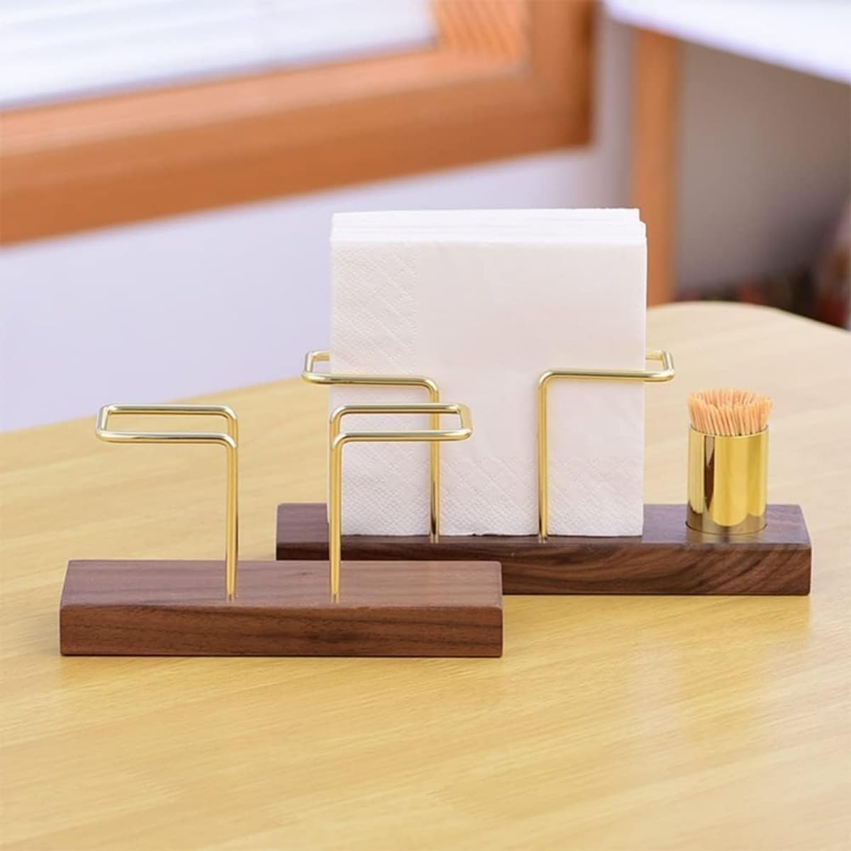 ナプキンスタンド ペーパータオルホルダー 名刺立て 木製 紙ナプキン立て 楊枝入れ付き レトロ 大容量 ..